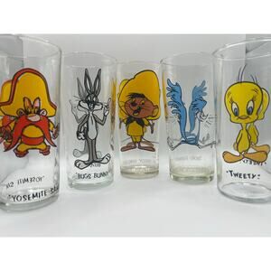 Vintage Pepsi Looney Tunes Glasses Collector Cups Lot of 6 (4 Pepsi + 2 Tweety)